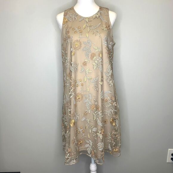 Calvin Klein Embroidered Dress Lace Mesh Sheer Metallic Cocktail Formal Wedding - Picture 1 of 14